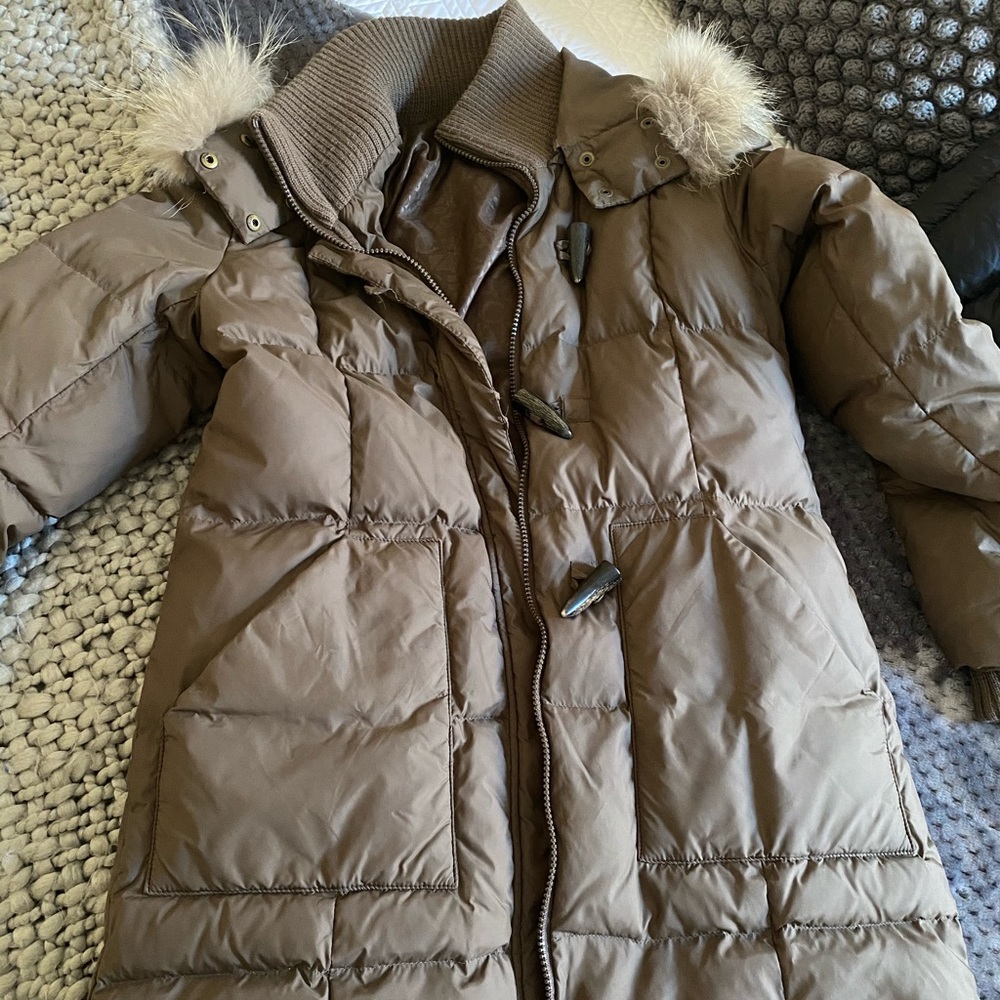 Brown down BCBG Jacket with removable fur hood